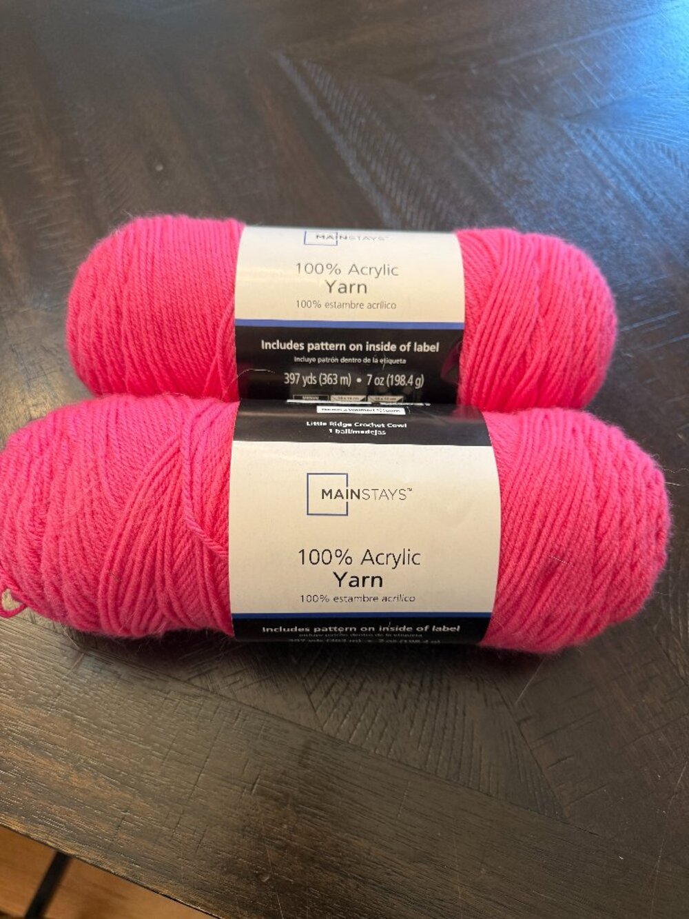 🧶 Bright & Crafty! Mainstays 100% Acrylic Pink Yarn Lot (2 Skeins)